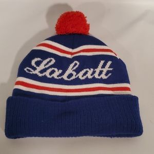 Labatt Beer Winter Hat Beanie Warm Tossle Red